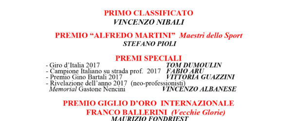 44° Giglio d’Oro a Vincenzo Nibali vincitore per la sesta volta del premio